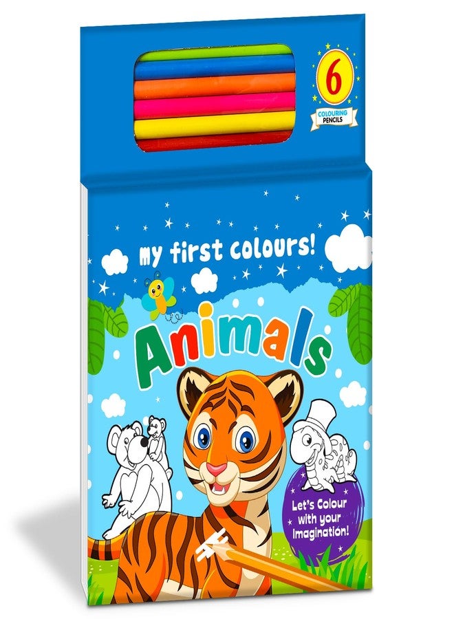 BRIJBASI Hello Friend My First Animal Colouring Book for Kids - A Kit With 80 Colouring Sheets and 6 Colour Pencils, 4+ yrs - Image 1